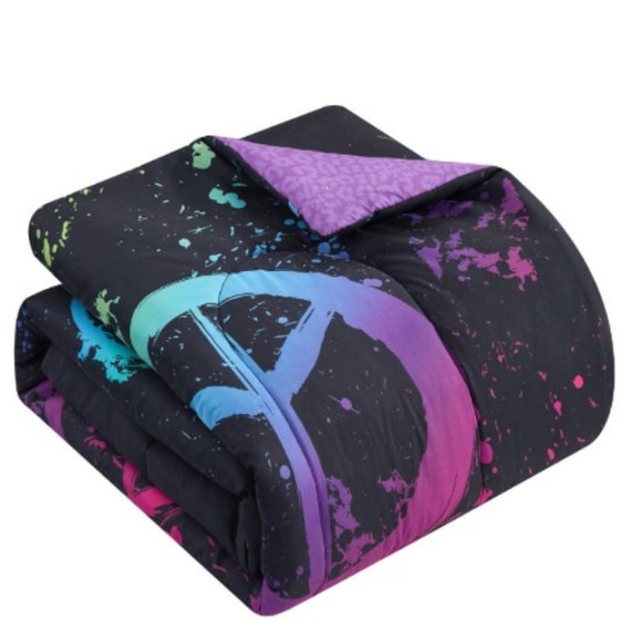 Peace Sign Bed in a bag+ Curtain 9pc TWIN Bedding & Window Set🆕FAST📦🏃🏻💨⚡🚚 - Picture 4 of 15